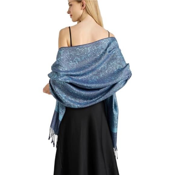 Silky Paisley Pashmina Shawl Scarf-Women's Soft Double-side Jacquard - Picture 2 of 6